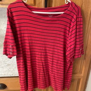 CJ Banks Red and Navy Striped Short Sleeve Top